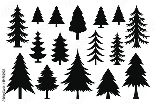 Set of Pine tree, park vector green icons set Silhouette Design with white Background and Vector Illustration