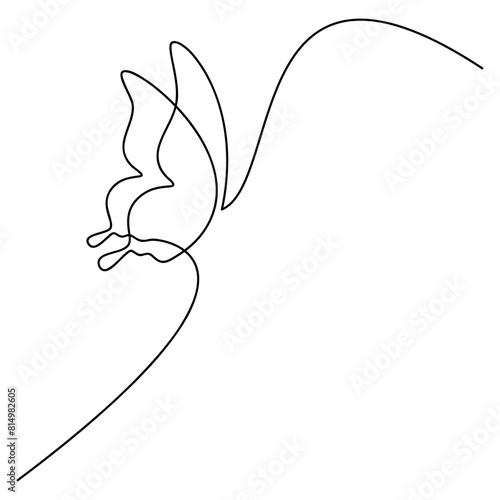 Hand drawn butterfly silhouette vector. One line continuous drawing. Abstract minimal illustration, linear print, banner, card, moth doodle, logo, contour sign, symbol, icon, poster.