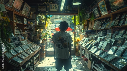 teenage Japanese merchant managing inventory at a traditional familyowned shop photo