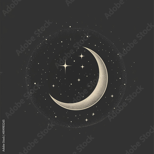 Eid-ul-adha islamic festival celebration: Arabic Ramadan lantern illuminating crescent moon and stars decoration on solid black background 