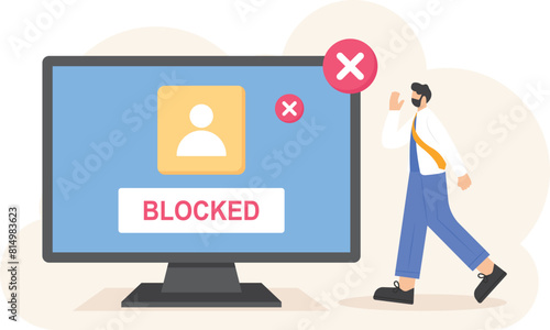 account is blocked or banned. account locked. illegal activity and access denied. a user is shocked and confused why his account can't be used. security system. illustration design concept

