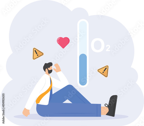 a man who has difficulty breathing due to lack of oxygen. a person has hypoxaemia. difficult and trouble breathing. warning of low oxygen level. illustration concept design. vector elements
