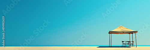 Beach canopy with sidewalls web banner. Beach canopy with sidewalls isolated on blue background with copy space. photo
