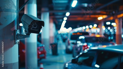 CCTV camera installed in a parking lot, monitoring vehicles and pedestrians for security purposes, Enhancing Vehicle Safety and Preventing Vandalism with Parking Lot Security Camera