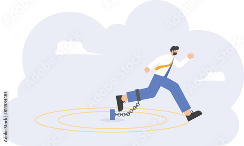 Try to get out of the comfort zone. Get out of your comfort zone to get freedom and success. A man tries to break free from the chains that shackling or bind. illustration concept design. vector
