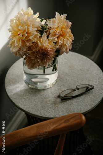 Cafe au lait dahlia flowers on a table photo