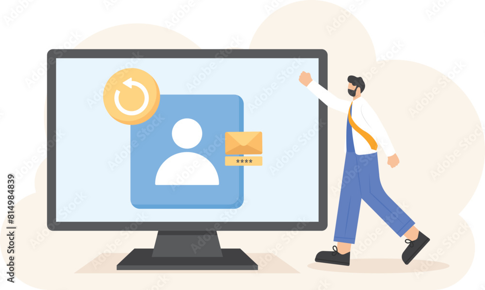 Fototapeta premium Account recovery. Account synchronization. Receive a recovery code message via SMS. User verification. services and technology. illustration concept design. vector elements. blue background