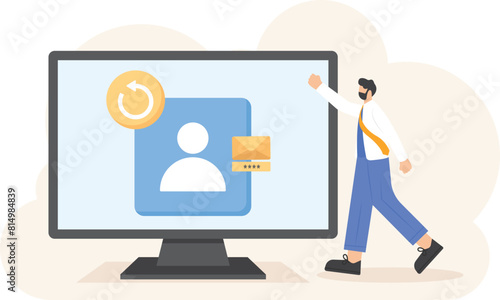 Account recovery. Account synchronization. Receive a recovery code message via SMS. User verification. services and technology. illustration concept design. vector elements. blue background

