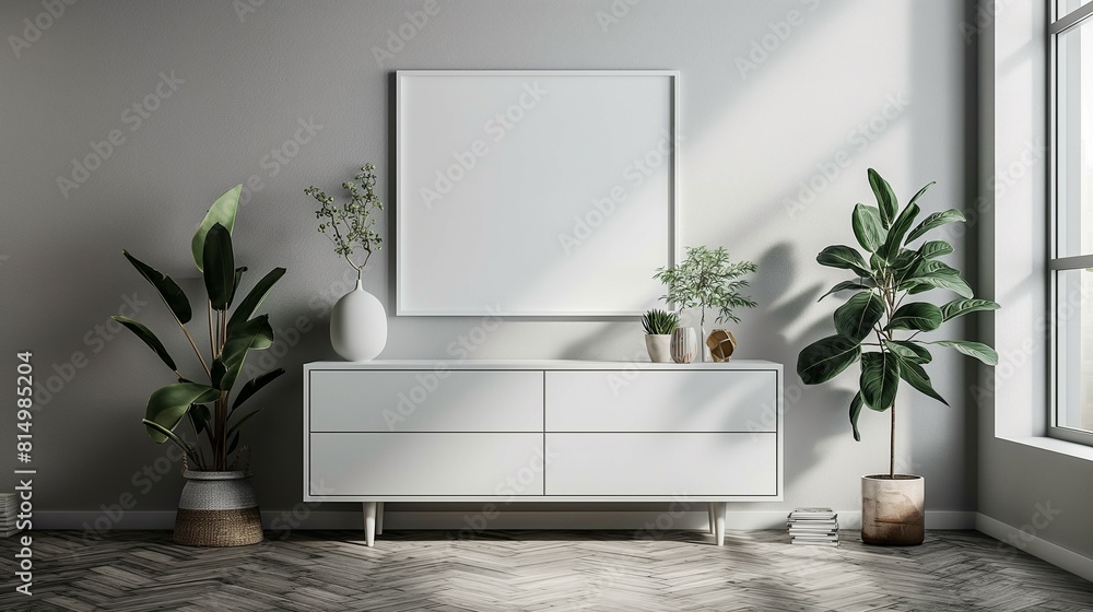 Fototapeta premium Frame mockup, wall poster picture frame, stylish and modern style home room interior background