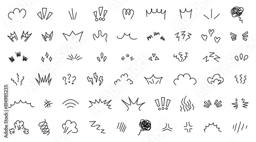 Set of anime emotion effect. Doodle manga comic expression elements. Comic style line elements for character emotion. Emotion effect design element. Vector illustration isolated on white background.