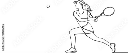 continuous single line drawing of female tennis player, line art vector illustration