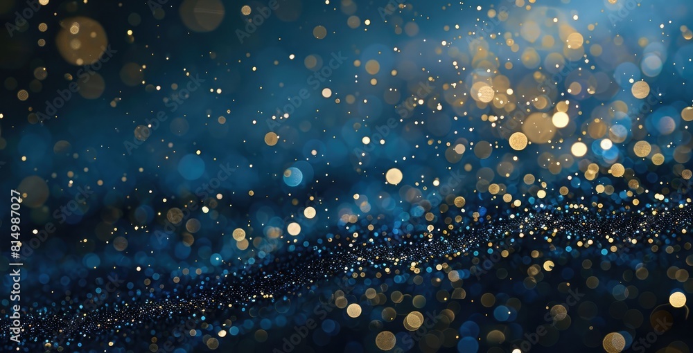 Blue and gold glitter lights abstract background with bokeh, golden ...