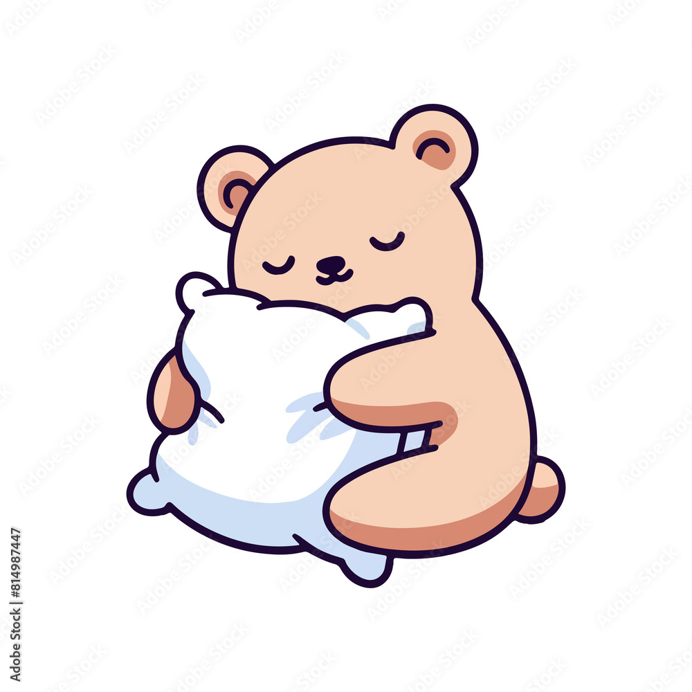 Fototapeta premium cute icon character bear sleeping on pillow
