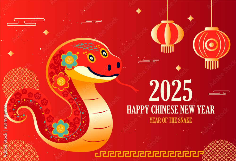 2025 Chinese New Year, year of the Snake. Chinese zodiac snake in geometric flat modern style. 2025 Chinese New Year, year of the Snake. Chinese zodiac snake in geometric flat modern style.