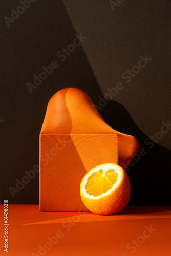 Abstract still life of  and deformed shape with elastic fabric