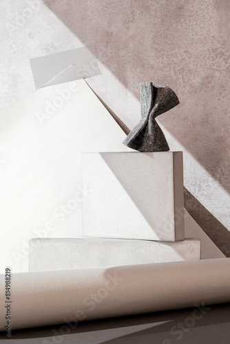 Abstract still life of a songe on wooden blocks photo