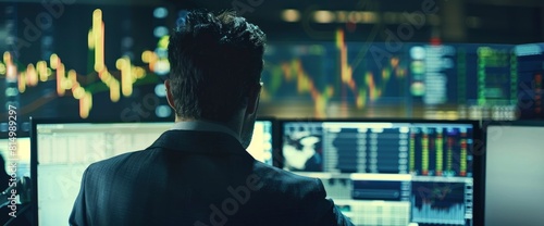 A Man Monitoring Stock Market Trends And Trading Activities,High Resolution