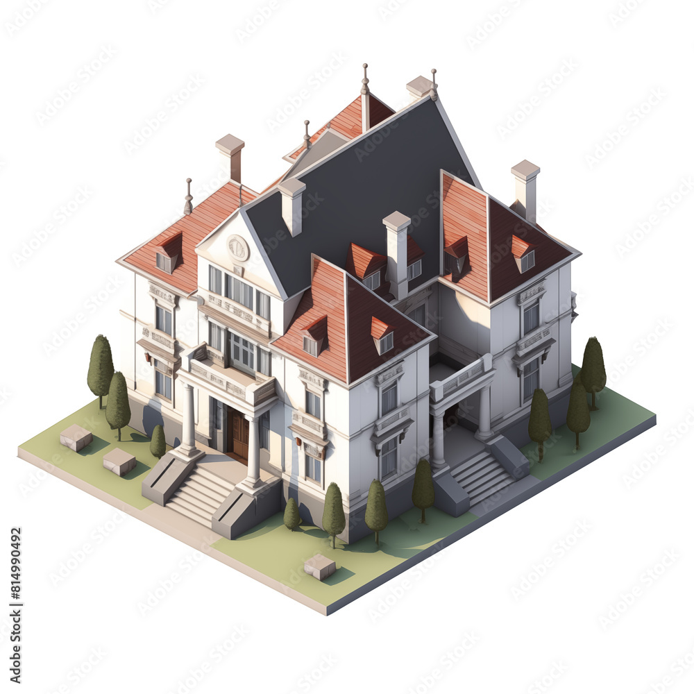 3d simple mansion isolated on a white background