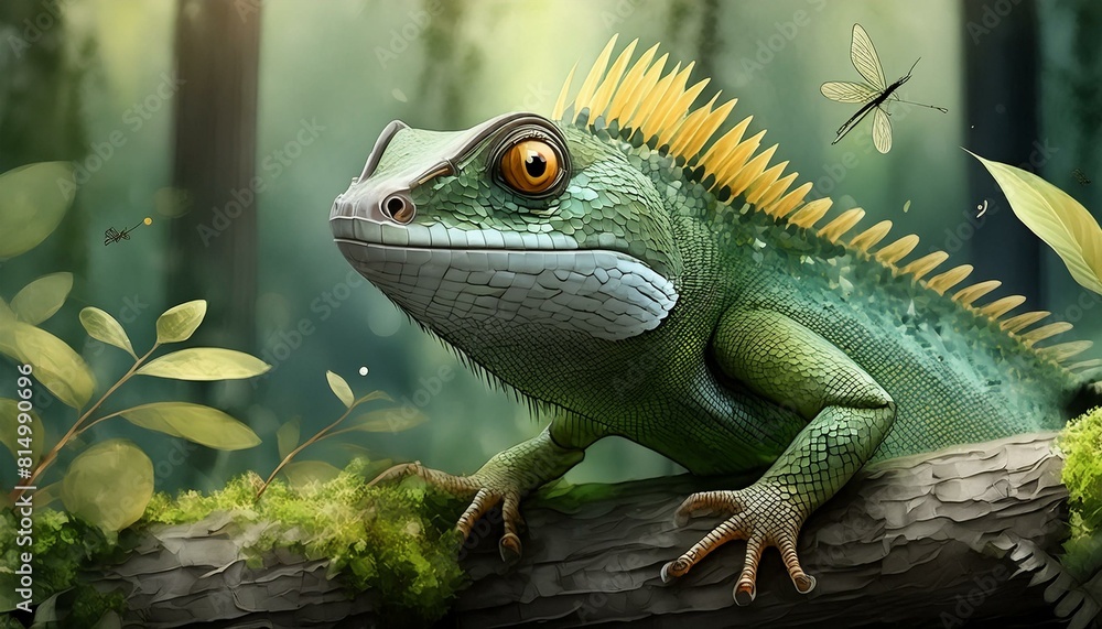 Obraz premium A green lizard in the jungle 