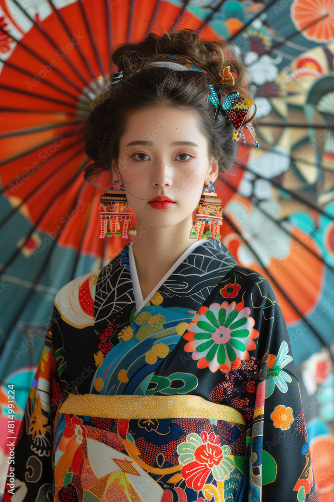 Fusion of Japanese kimonos' traditional textiles with sleek, contemporary geometric shapes. Fusion of Japanese kimonos' traditional textiles with sleek, contemporary geometric shapes.