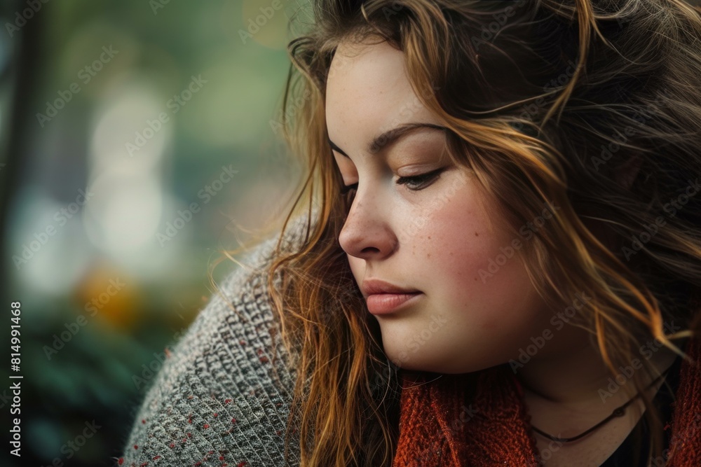 Φωτογραφία Close-up portrait of a thoughtful young woman with natural beauty and freckles