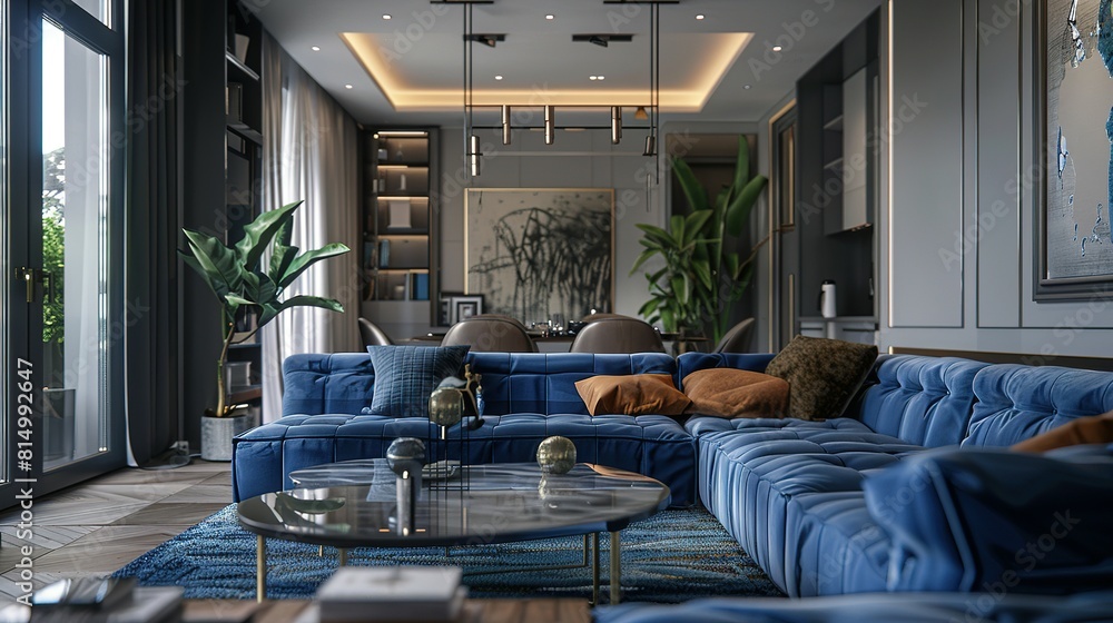 Interior of living room with blue sofa 3d rendering background, Interior of living room with blue sofa 3d rendering background,