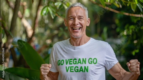 Smiling Senior Promoting Veganism photo