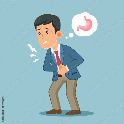 Young man with stomach ache cartoon illustration of indigestion
