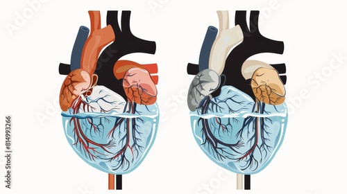 Comparison of a healthy heart (left) and a heart with heart failure (right). The healthy heart is able to pump blood effectively, while the heart with heart failure is not. photo