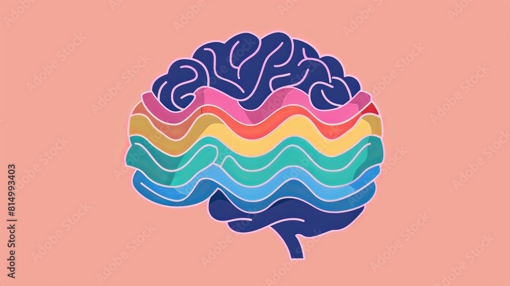 The illustration shows a human brain with a rainbow of colors flowing ...