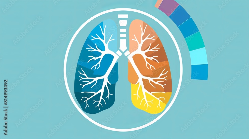 The image shows a pair of lungs with a colorful circle in the upper right corner The image shows a pair of lungs with a colorful circle in the upper right corner