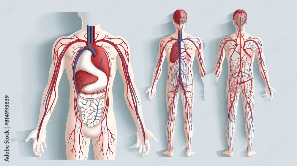 The image shows the human body's circulatory system, including the heart, lungs, and major blood vessels. The image shows the human body's circulatory system, including the heart, lungs, and major blood vessels.