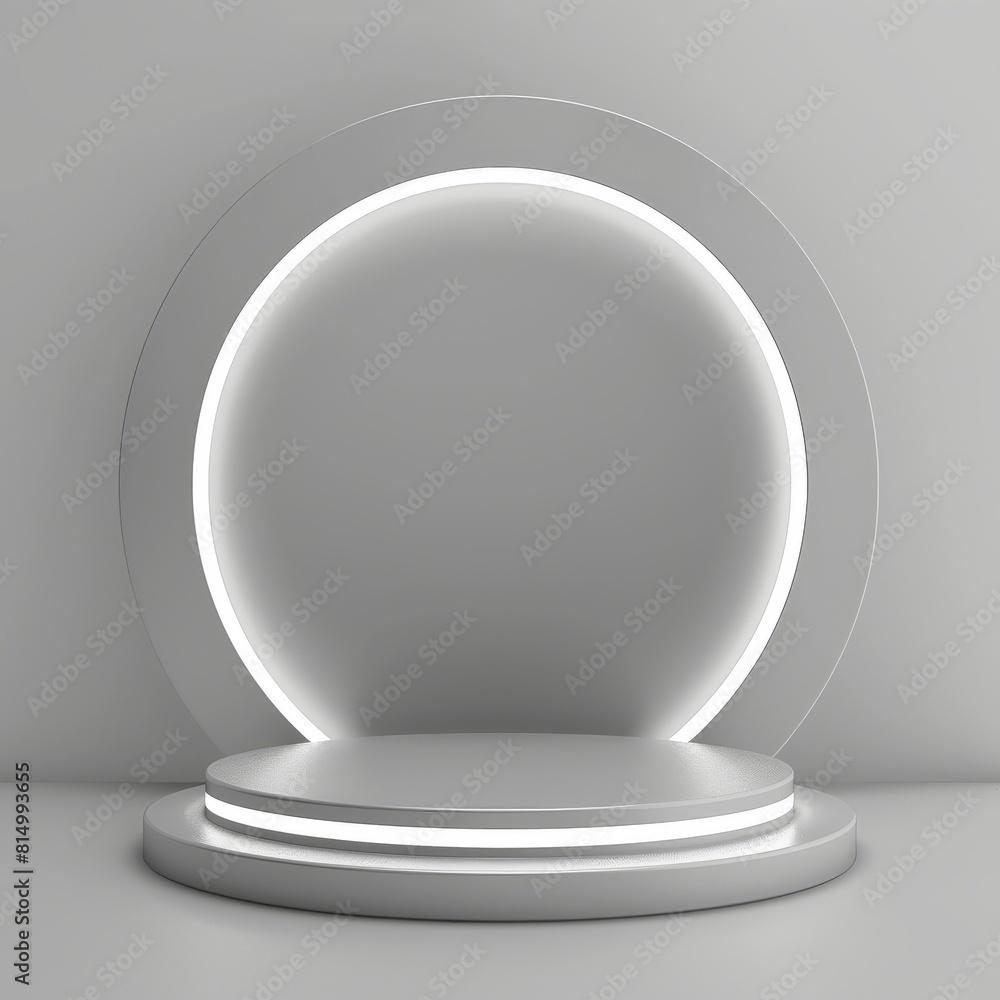 3D rendering. White podium with a luminous circle on a white background. 3D rendering. White podium with a luminous circle on a white background.