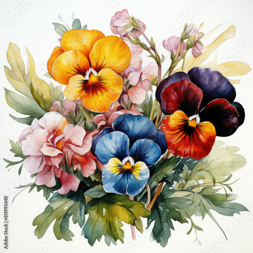 Watercolor Pansy Illustration  Generative Ai