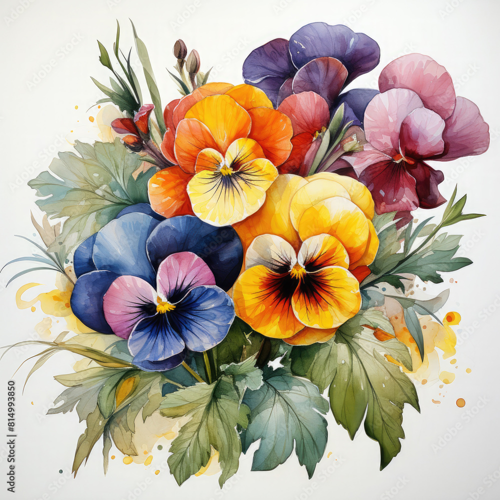 Watercolor Pansy Illustration, Generative Ai Watercolor Pansy Illustration, Generative Ai