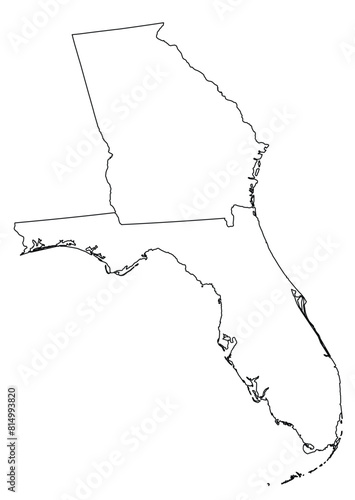 Map of the US states with districts. Map of the U.S. state of Florida,Georgia