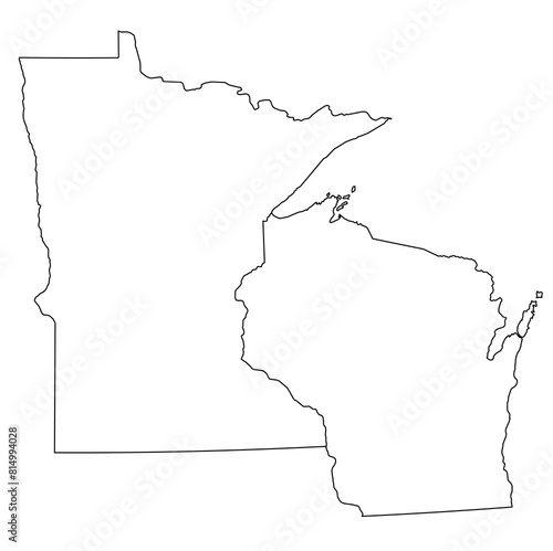 Map of the US states with districts. Map of the U.S. state of Minnesota,Wisconsin