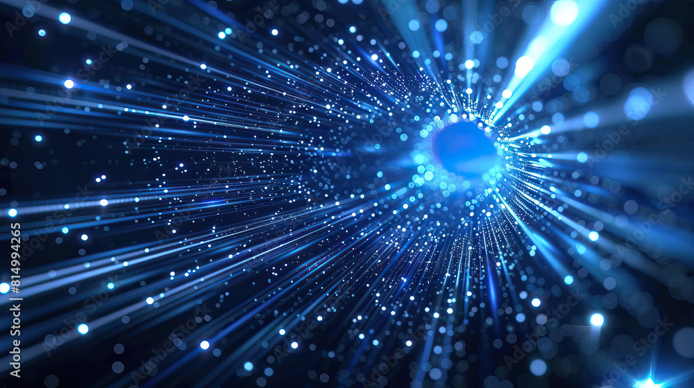 Glowing speed lines, shiny particles and dynamic rays on a dark blue background Glowing speed lines, shiny particles and dynamic rays on a dark blue background