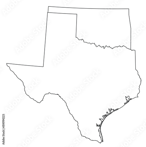 Map of the US states with districts. Map of the U.S. state of Oklahoma,Texas