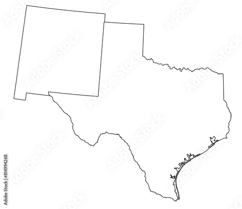 Map of the US states with districts. Map of the U.S. state of Texas,New Mexico