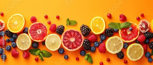 A colorful assortment of fruits and vegetables  including oranges  blueberries