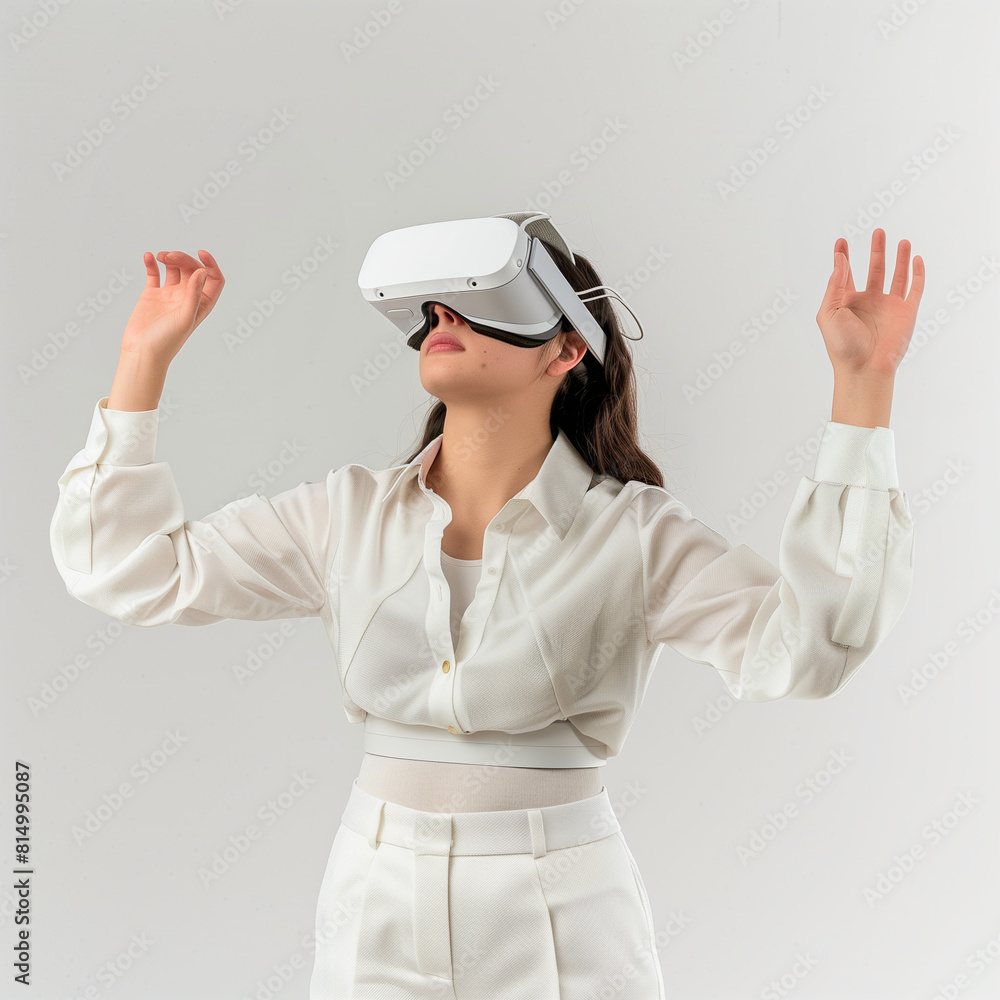 a woman wearing a virtual reality headset a woman wearing a virtual reality headset