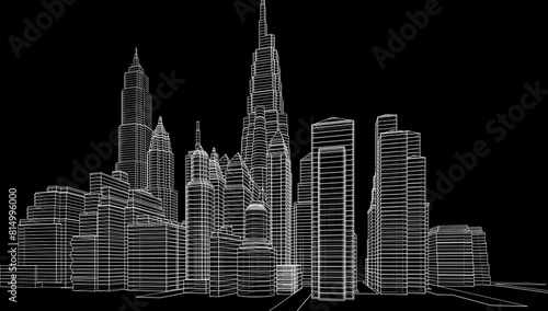 Modern city sketch 3d rendering