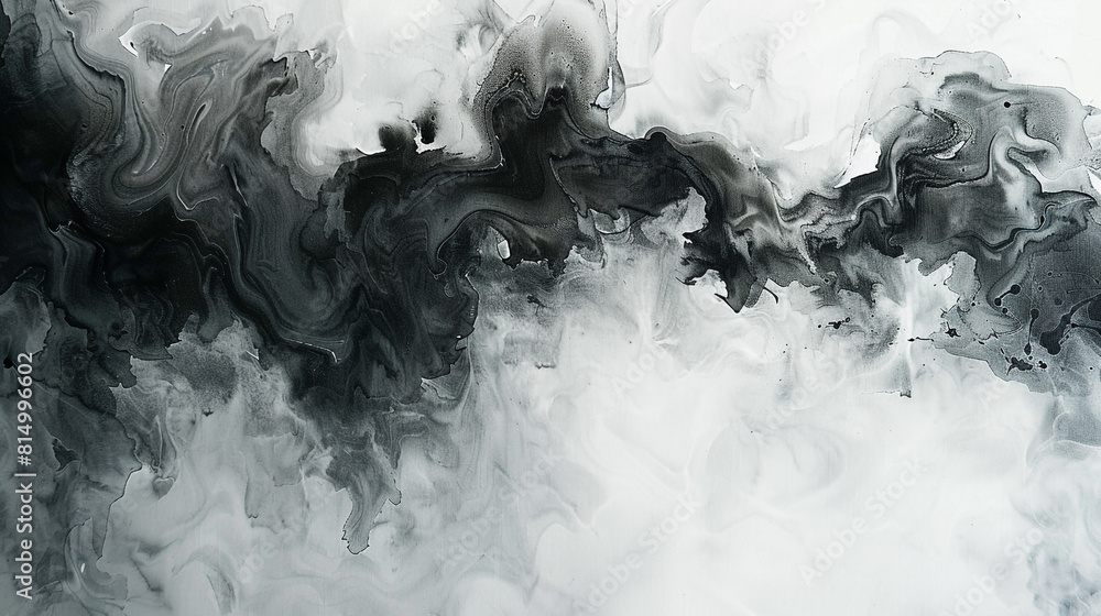 High-definition image of an abstract watercolor painting, where fluid, blending colors in black and white suggest the soft, mottled patterns of cow skin, offering an artistic and serene backdrop. High-definition image of an abstract watercolor painting, where fluid, blending colors in black and white suggest the soft, mottled patterns of cow skin, offering an artistic and serene backdrop.