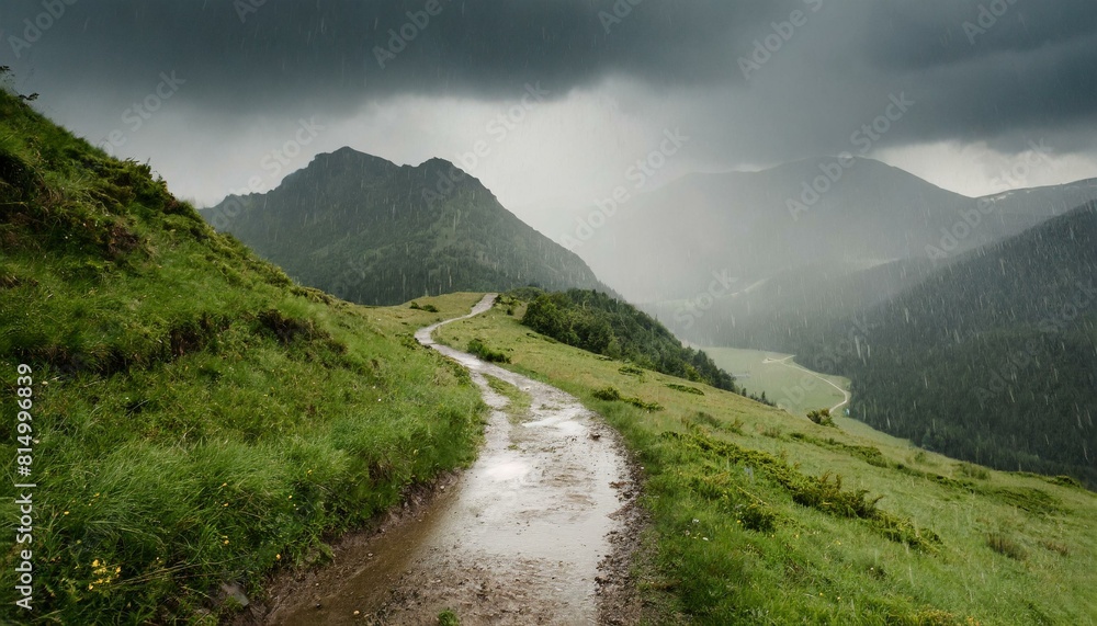 path in the mountains during the rain