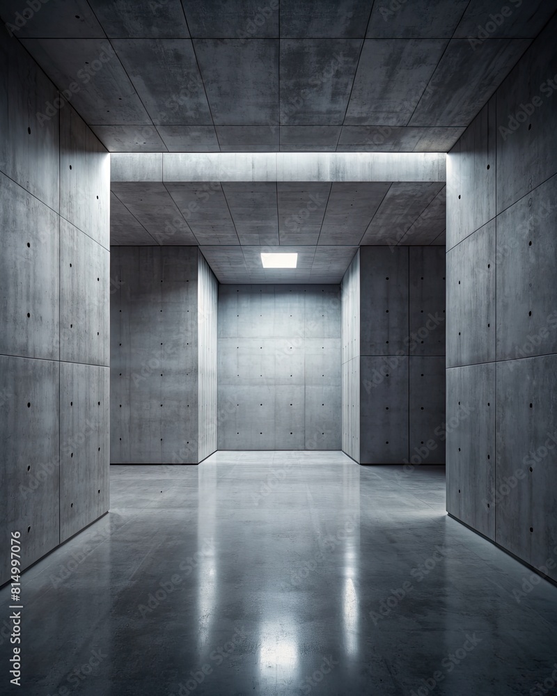 Empty concrete room with light at the end.