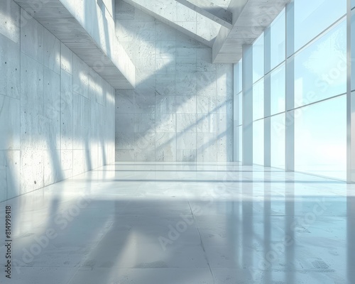 Wallpaper Mural Bright empty hall with concrete walls and floor, big windows. Torontodigital.ca