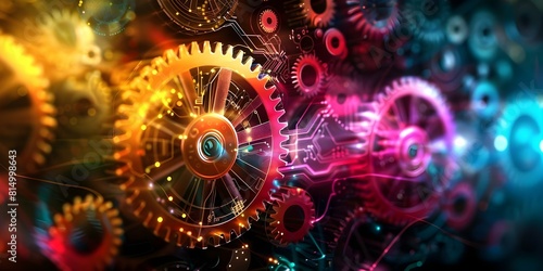 Blending Vintage and Modern Technology Elements: Cogs and Computer Circuits. Concept Vintage Technology, Modern Elements, Cogs, Computer Circuits, Blending Techniques