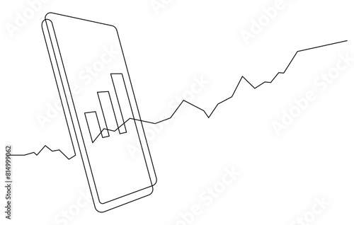 smartphone stock graph and growth chart one line continuous