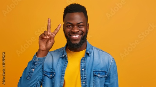 A Man Making Peace Sign photo